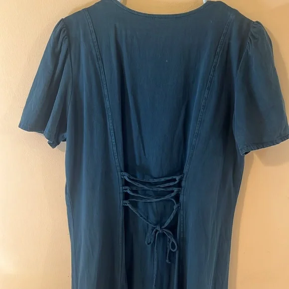 Vintage Jim Ellis Teal Buttondown Lace-up Back Dress - Picture 5 of 6